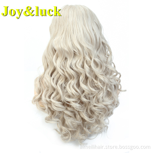 Lacefront Wholesale Price Wigs Cosplay Or Party Long Natural Deep Wave Women Wig Fashion Gray Color Lace Front Synthetic Wig
